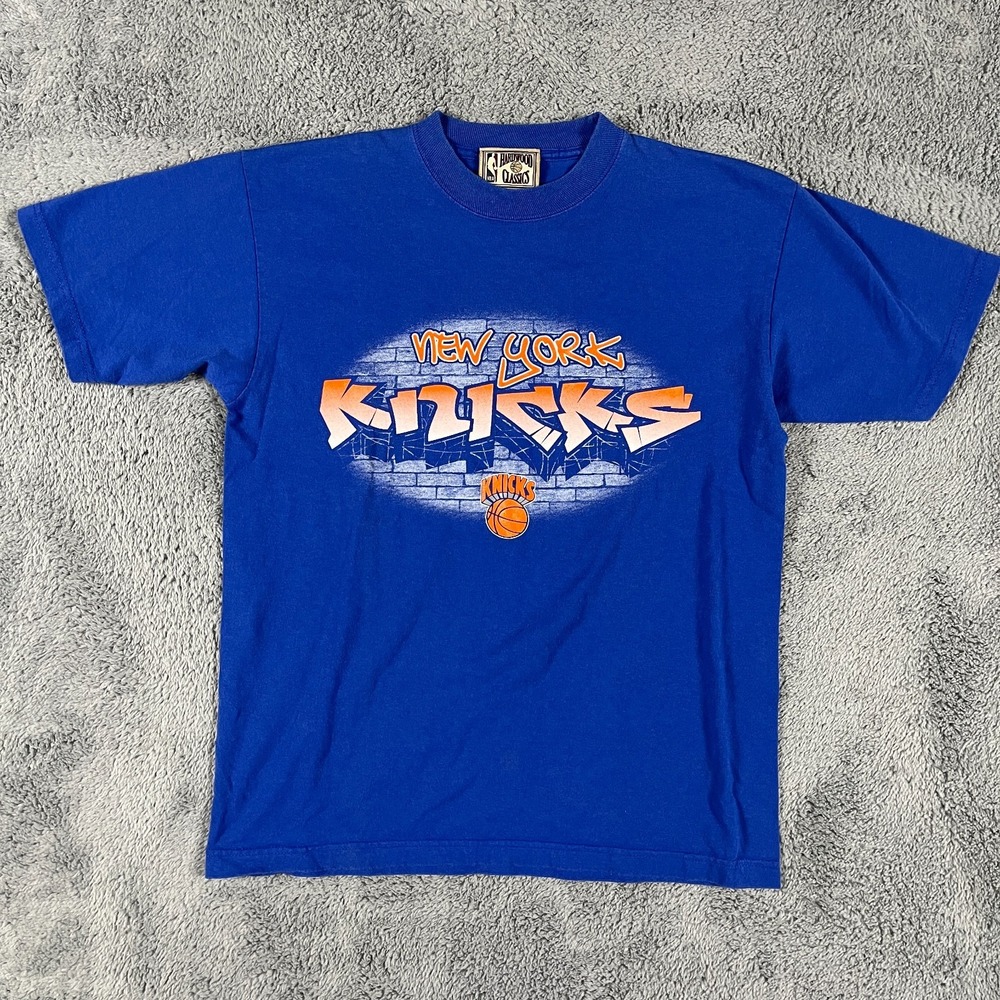 Vtg New York Knicks T-Shirt Kids Large Blue Hardwood Classics NBA Basketball Tee